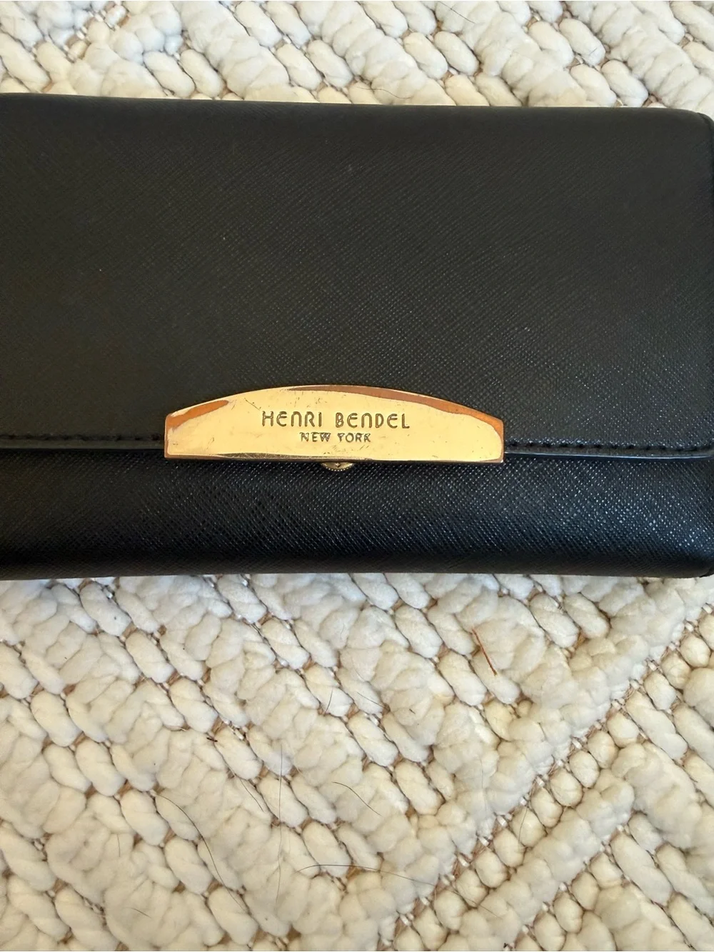 henri bendel Black Leather Wristlet Clutch with Gold Plaque - Picture 2 of 4